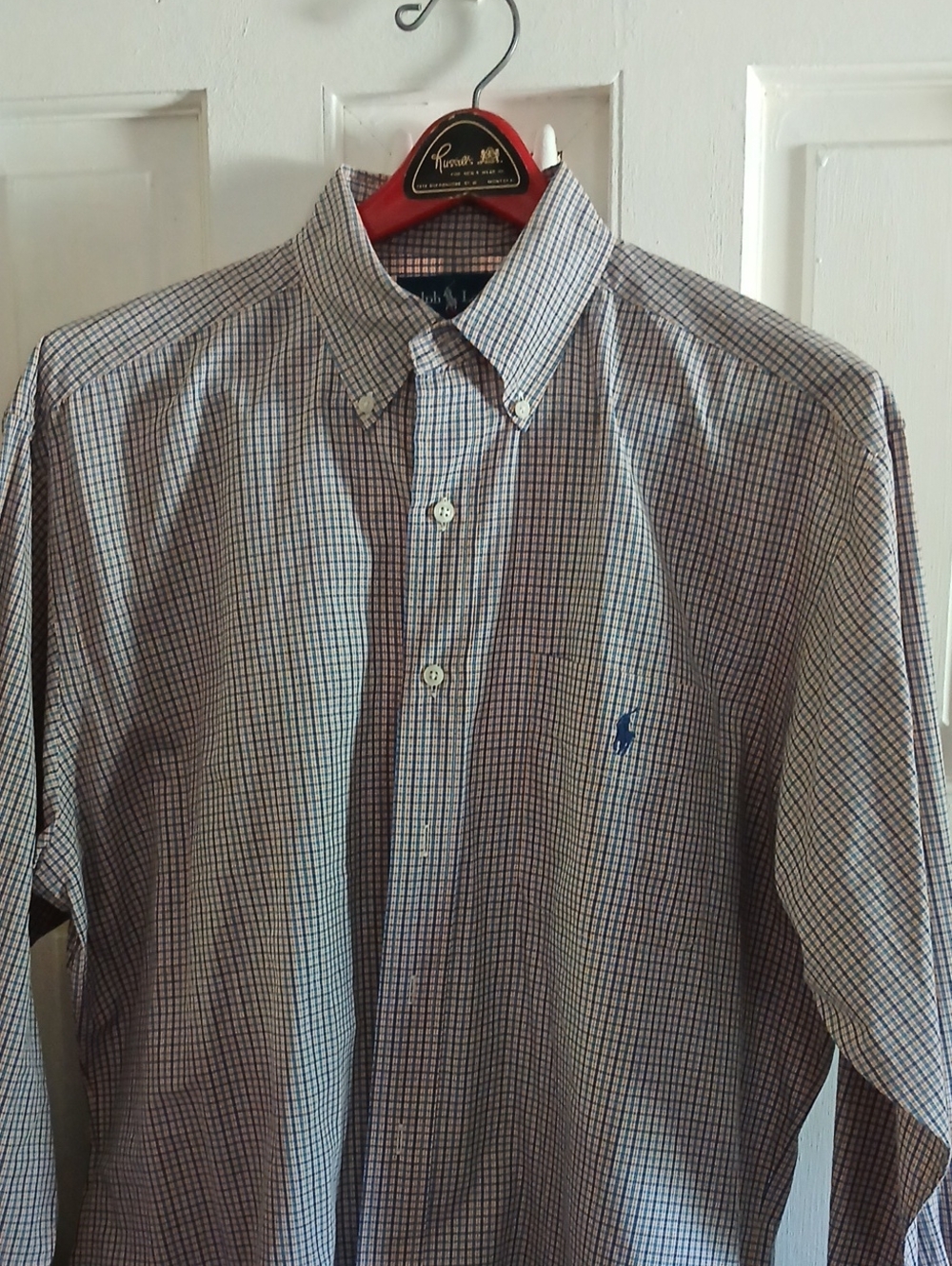 Ralph Lauren White Shirt with Blue and Red Micro-Check